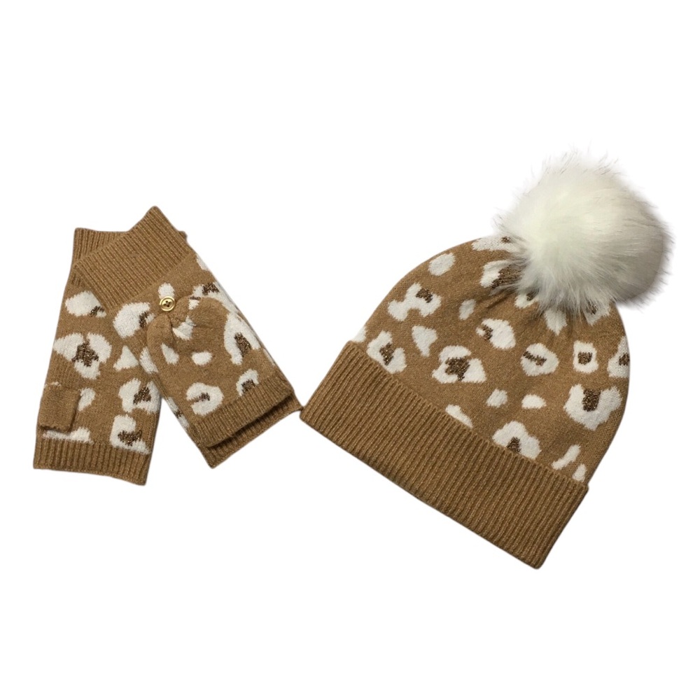 Leopard Print Beanie and Glove Set